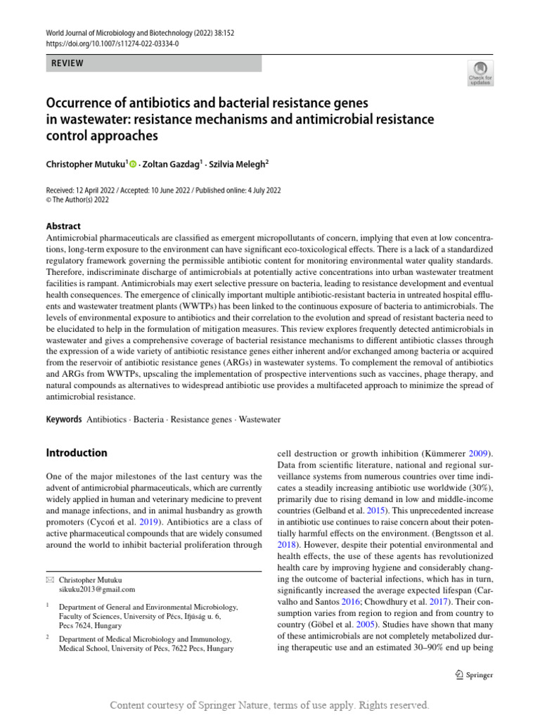 Antibiotics and Resistance in Wastewater | PDF | Antimicrobial ...