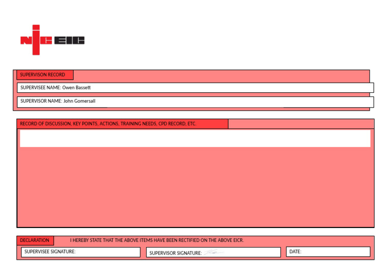 NICEIC Supervision Record Example | PDF