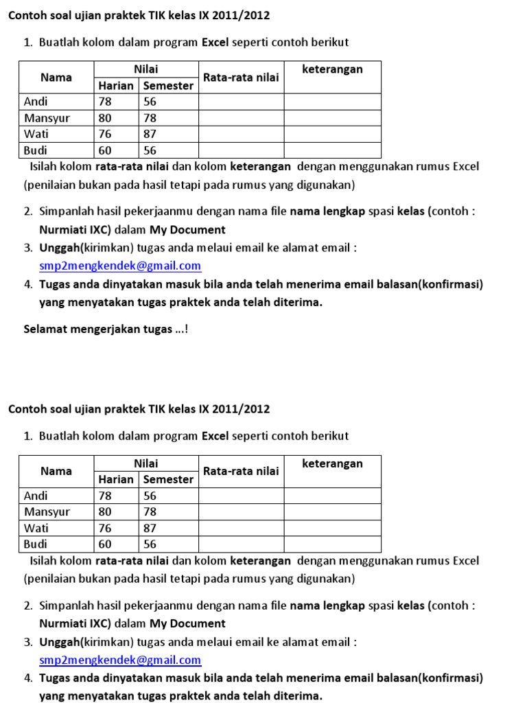 Soal Praktek Tik Smp Kelas 9