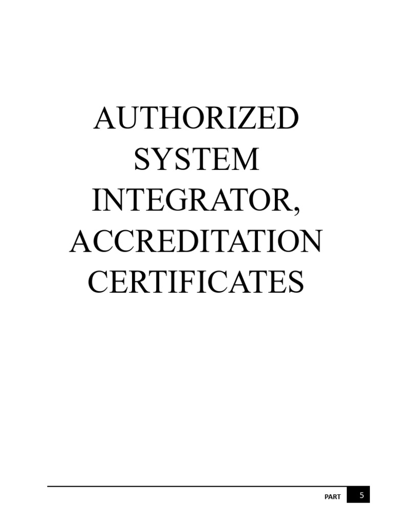 Part 5 - Authorized System Integrator, Accrediation Certificate | PDF
