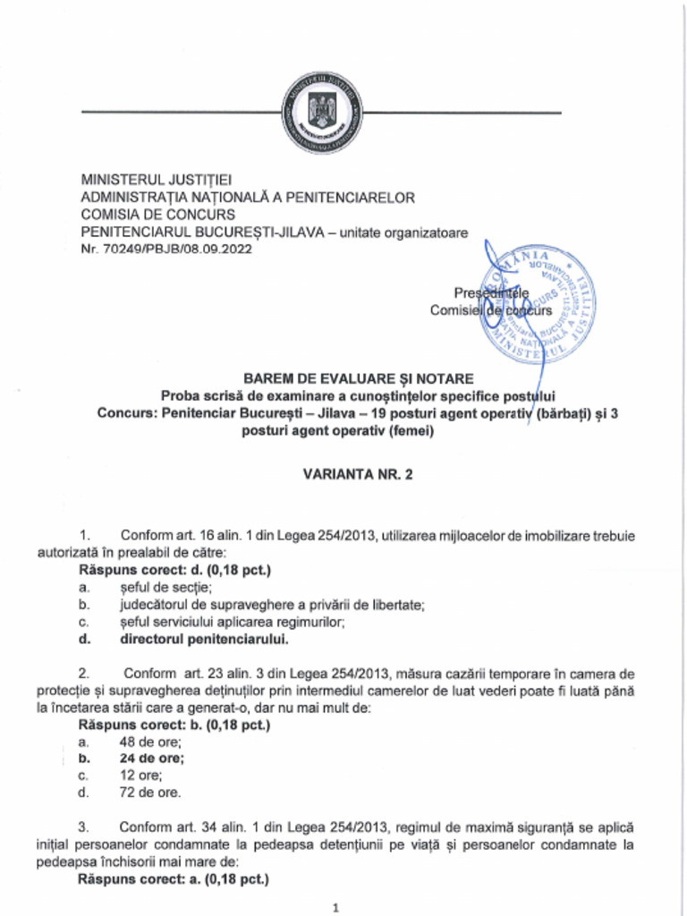 Barem Evaluare Si Notare Proba Scrisa Operativ | PDF