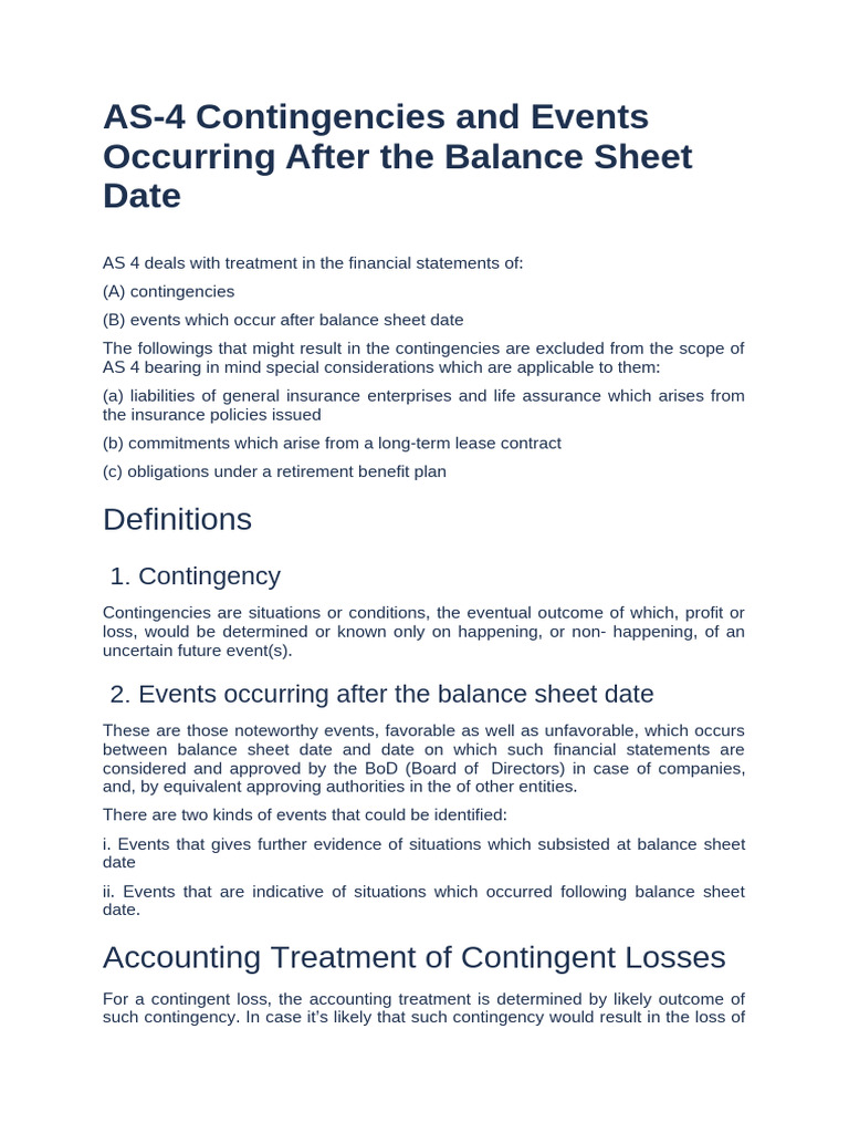 Contingencies and Events Occurring After the Balance Sheet Date | PDF ...