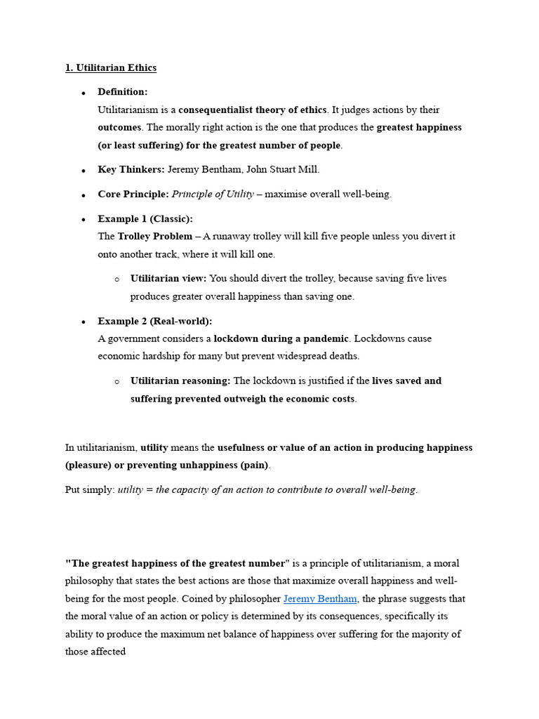 Utilitarian vs Deontological Ethics Explained | PDF | Utilitarianism ...