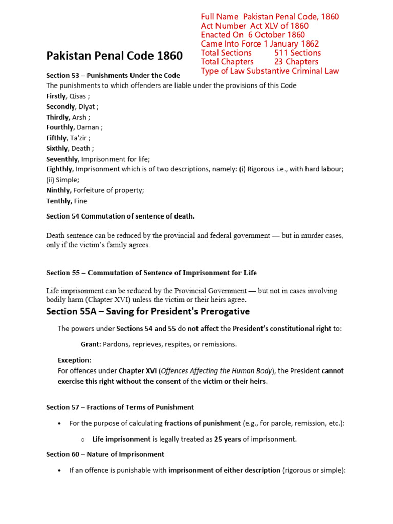 Punishments in Pakistan Penal Code 1860 | PDF | Aiding And Abetting ...