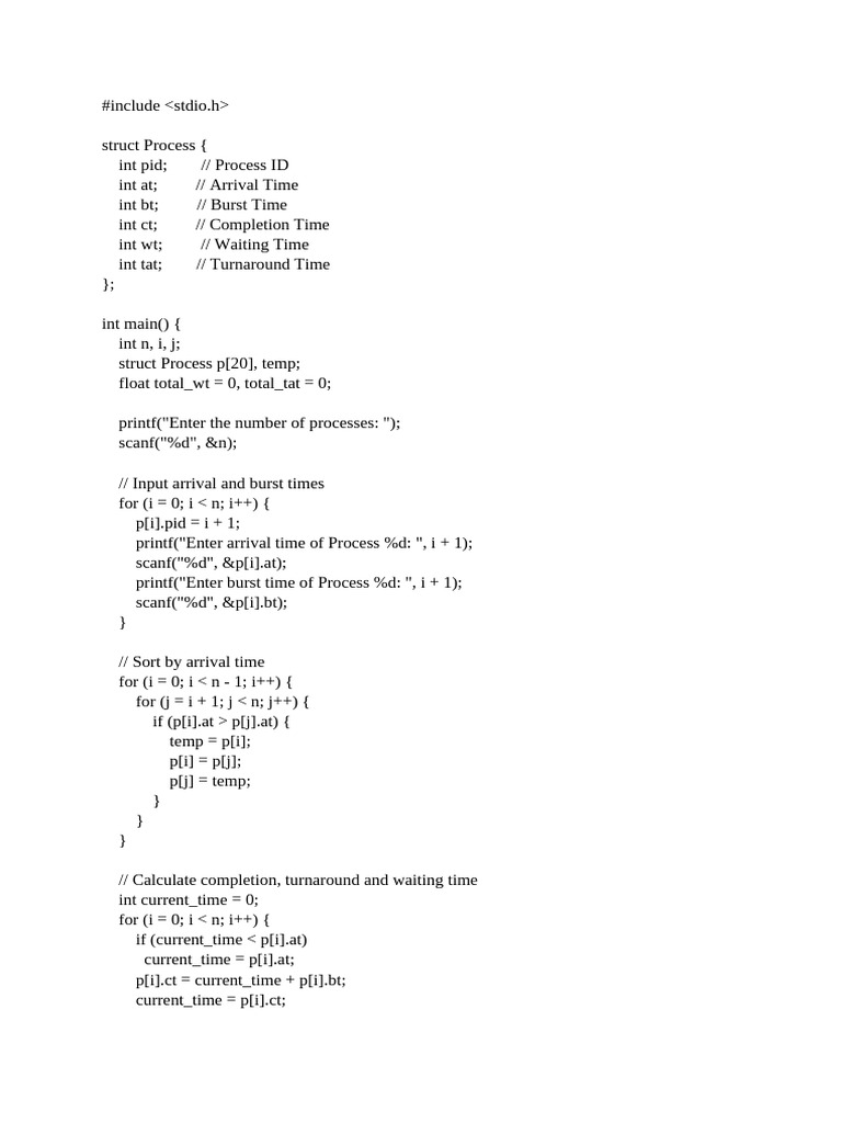 FCFS Scheduling Program in C | PDF