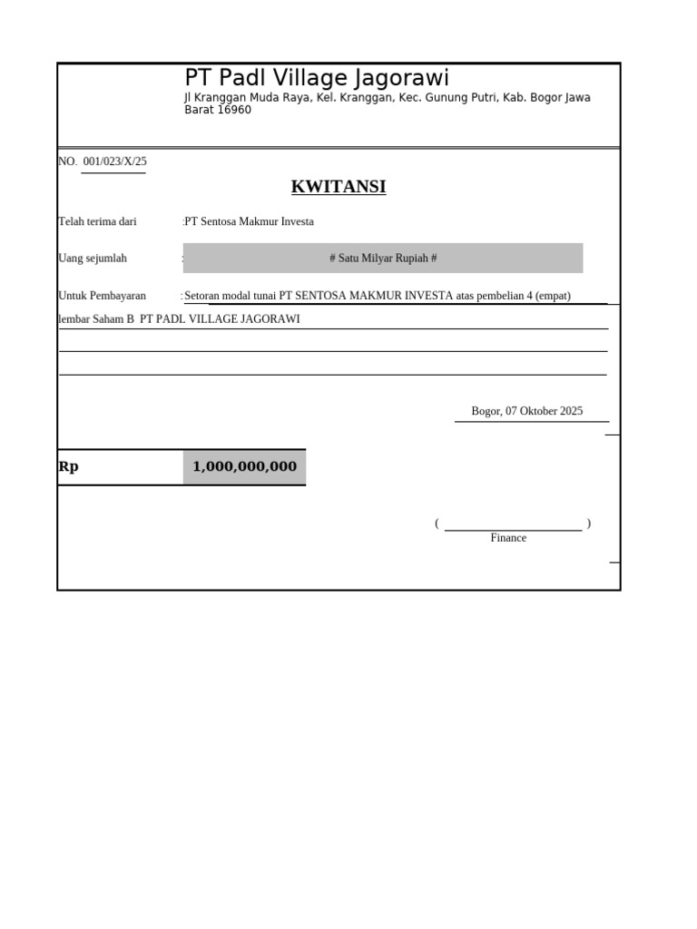 Kwitansi Setoran Modal Saham B | PDF