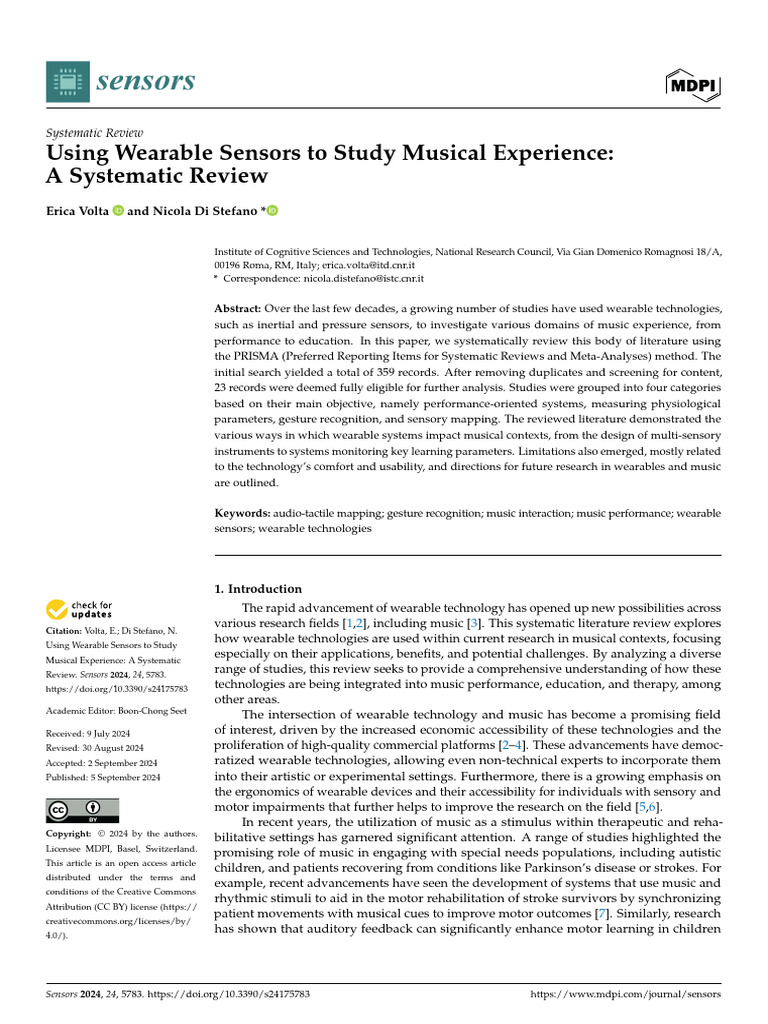Wearable Sensors in Music: Systematic Review | PDF | Wearable ...