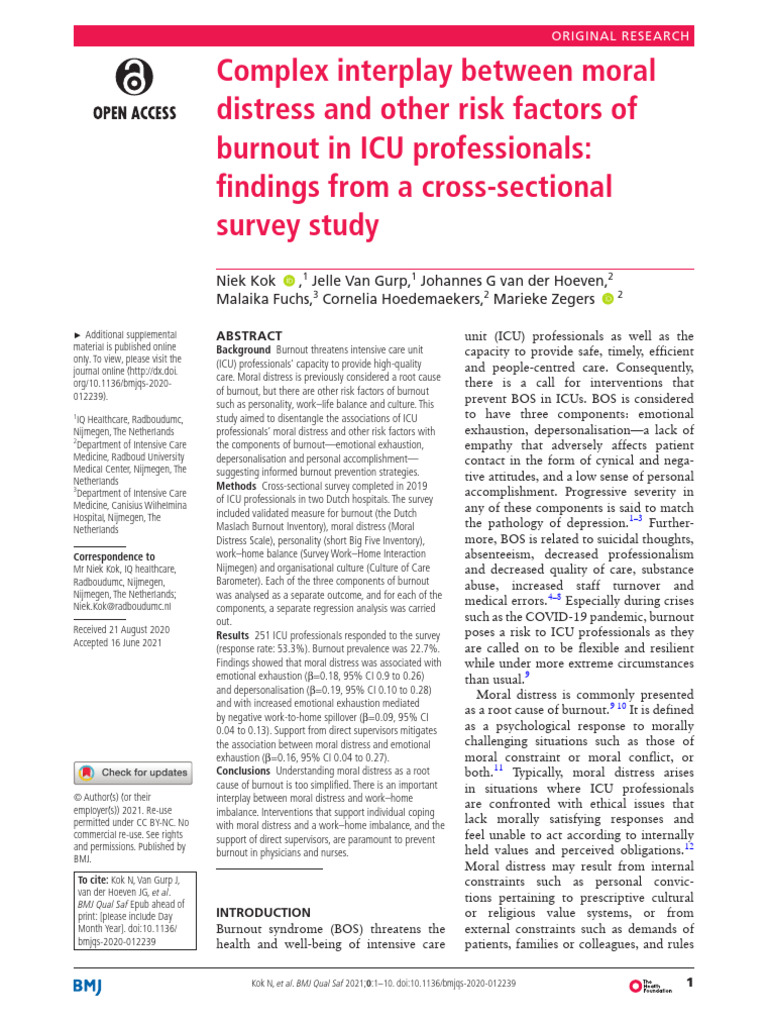 Moral Distress and Burnout in ICU Staff | PDF | Occupational Burnout ...