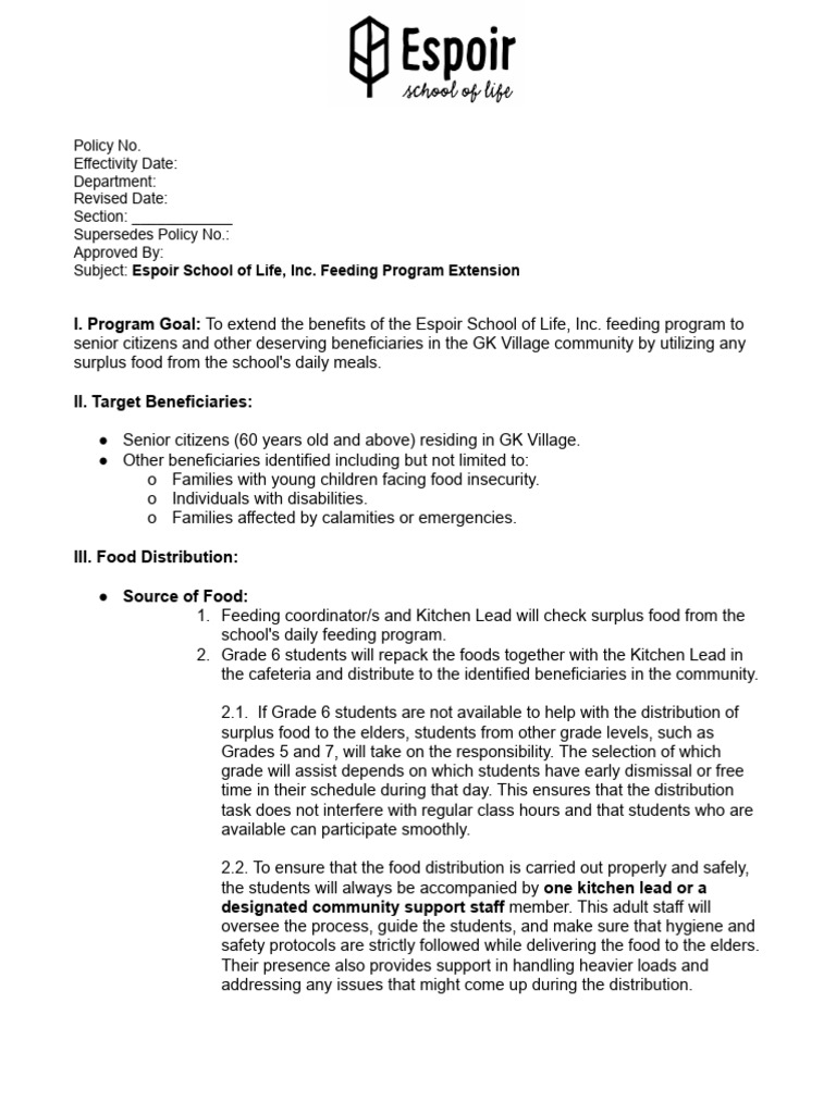 2025 - School Feeding Program Extension To The Community Guidelines | PDF