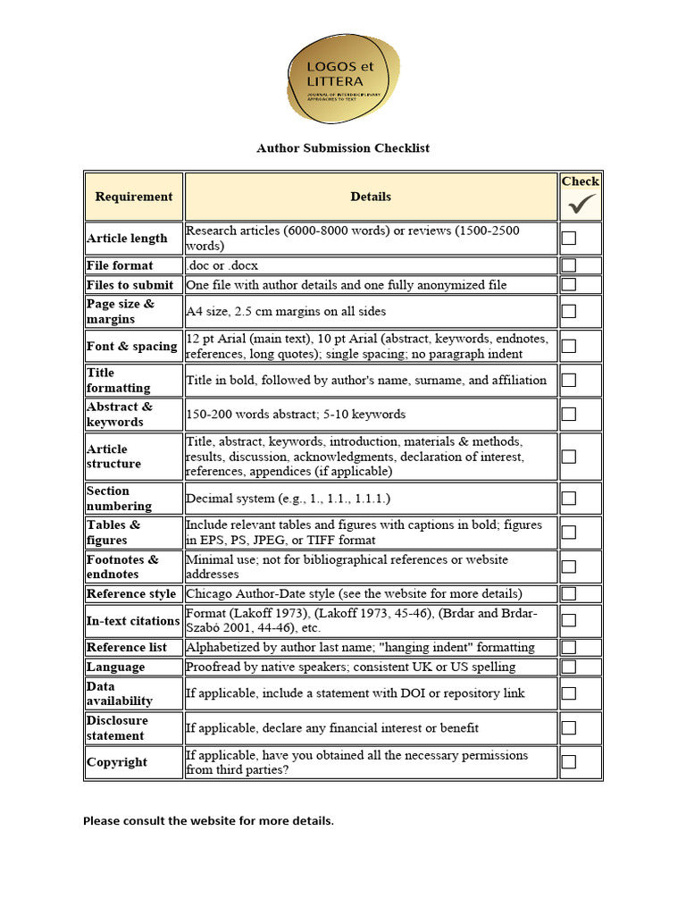 Author Instructions Checklist | PDF