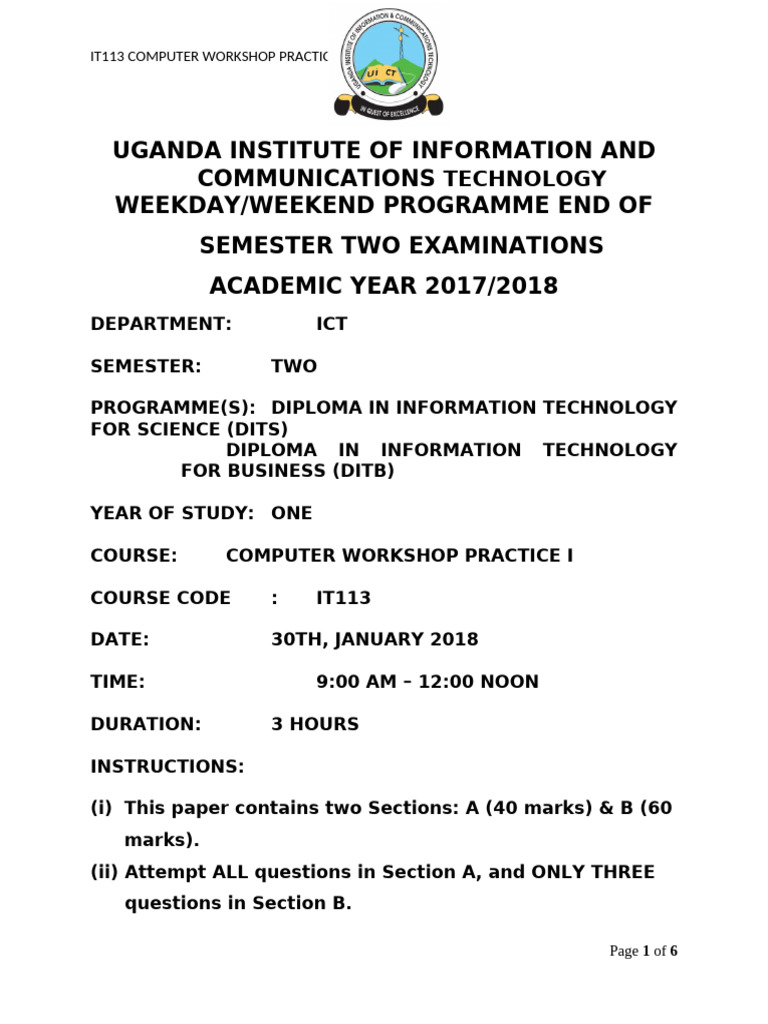 IT113 Computer Workshop Practice Exam | PDF | Printer (Computing ...