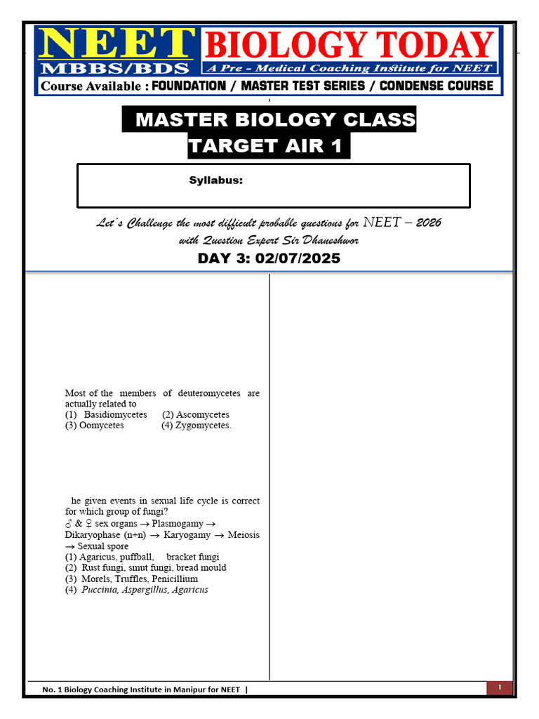 Day 3 Master Bio Class | PDF | Fungus | Spore