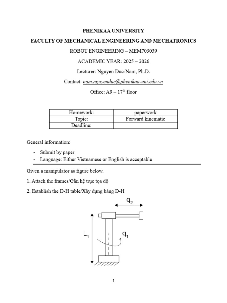 MEM703039 - Robot Engineering - HW - 2.1 | PDF
