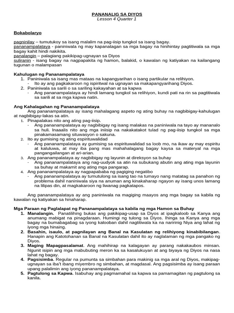 Notes For Lesson 4 Quarter 1 | PDF