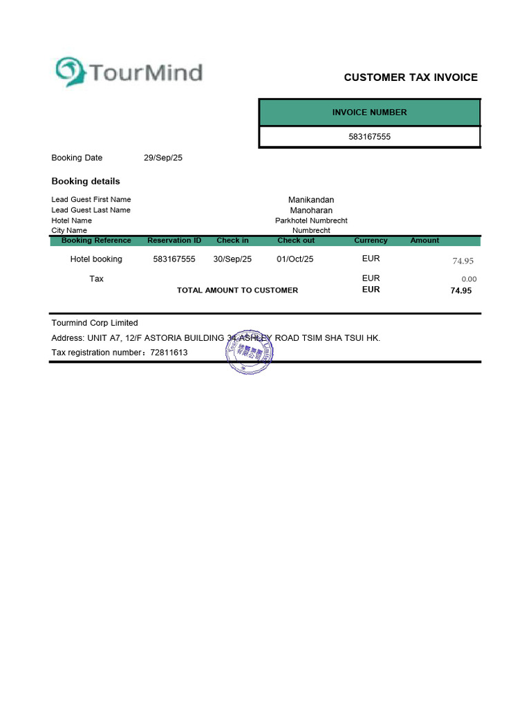Booking Details: Customer Tax Invoice | PDF