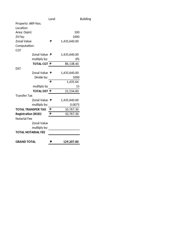 CGT DST TRANSFER TAX COMPUTATION - Draft | PDF