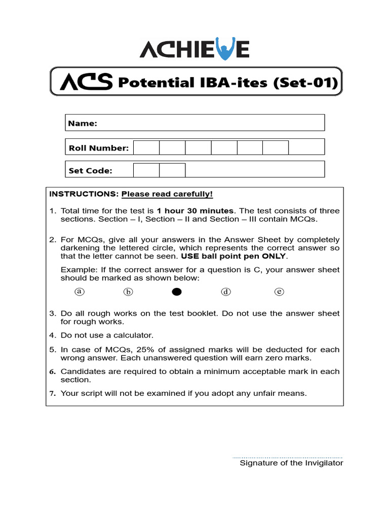 IBA Test Instructions and Sample MCQs | PDF | Caffeine | Coffee