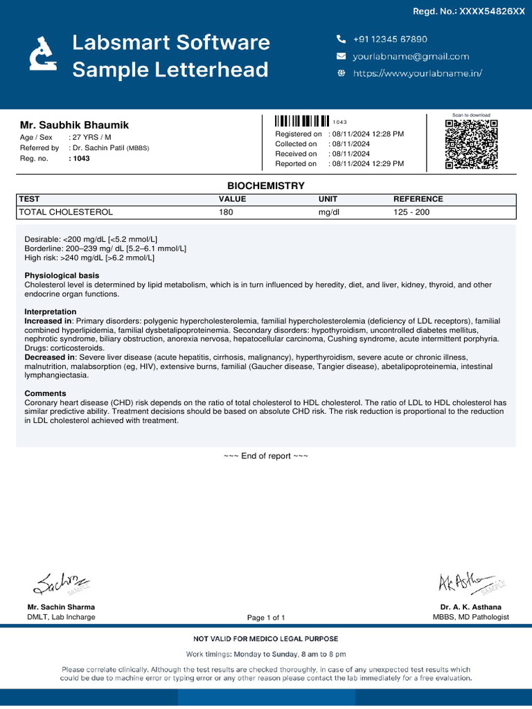 Cholesterol Report Format | PDF | Cholesterol | Hypercholesterolemia