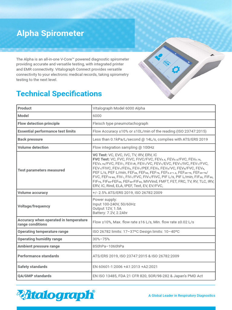 Alpha Spirometer: Advanced Respiratory Diagnostics | PDF | Electrical ...