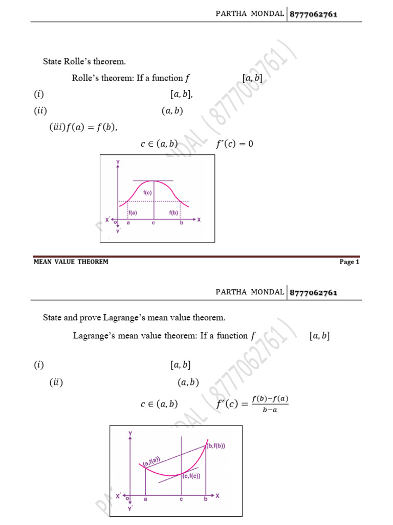 Mean Value Theorem Explained | PDF | Function (Mathematics) | Algebra
