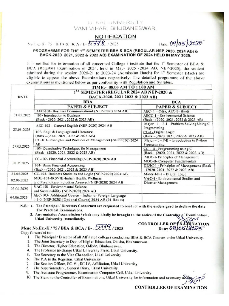 Program For 1st BBA & BCA EXAM - 2024 | PDF