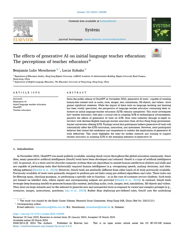 Generative AI's Impact on Language Teacher Education | PDF | Teachers ...