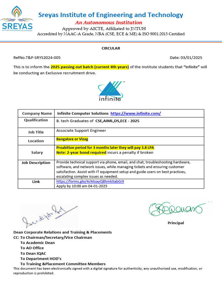CIRCULAR 005 - Infinite Computer Solutions - 2025 | PDF