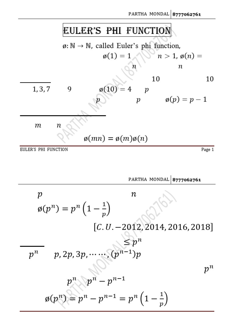 Euler's Phi Function Explained | PDF | Prime Number | Numbers