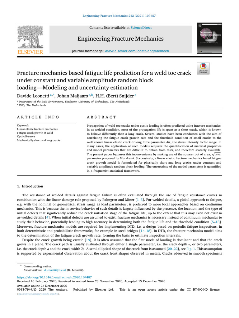 Weld Toe Crack Fatigue Life Prediction | PDF | Fatigue (Material ...