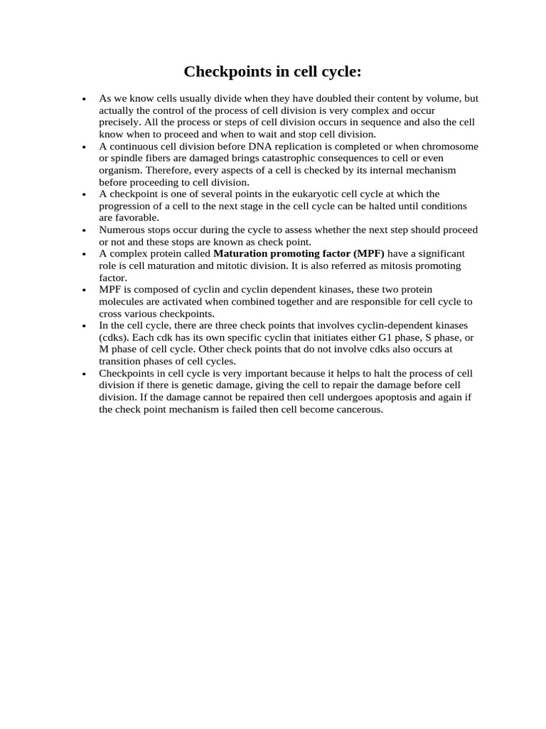 Cell Cycle Checkpoints Explained | PDF | Cell Cycle | Mitosis