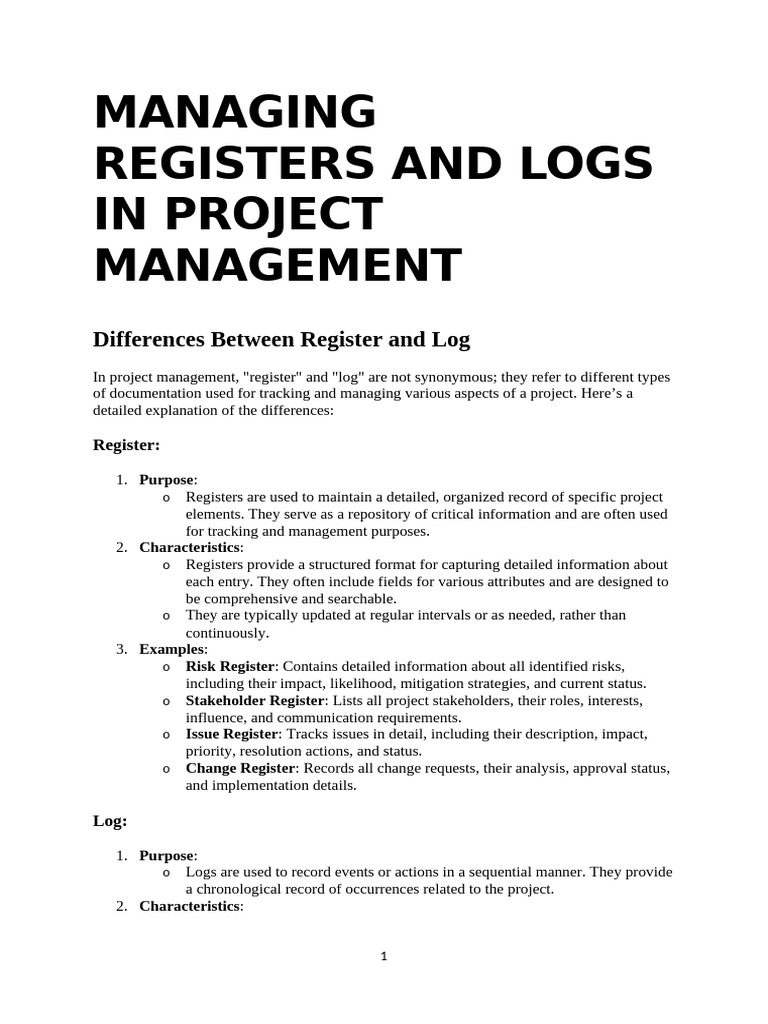 Registers vs. Logs in Project Management | PDF | Project Management | Risk