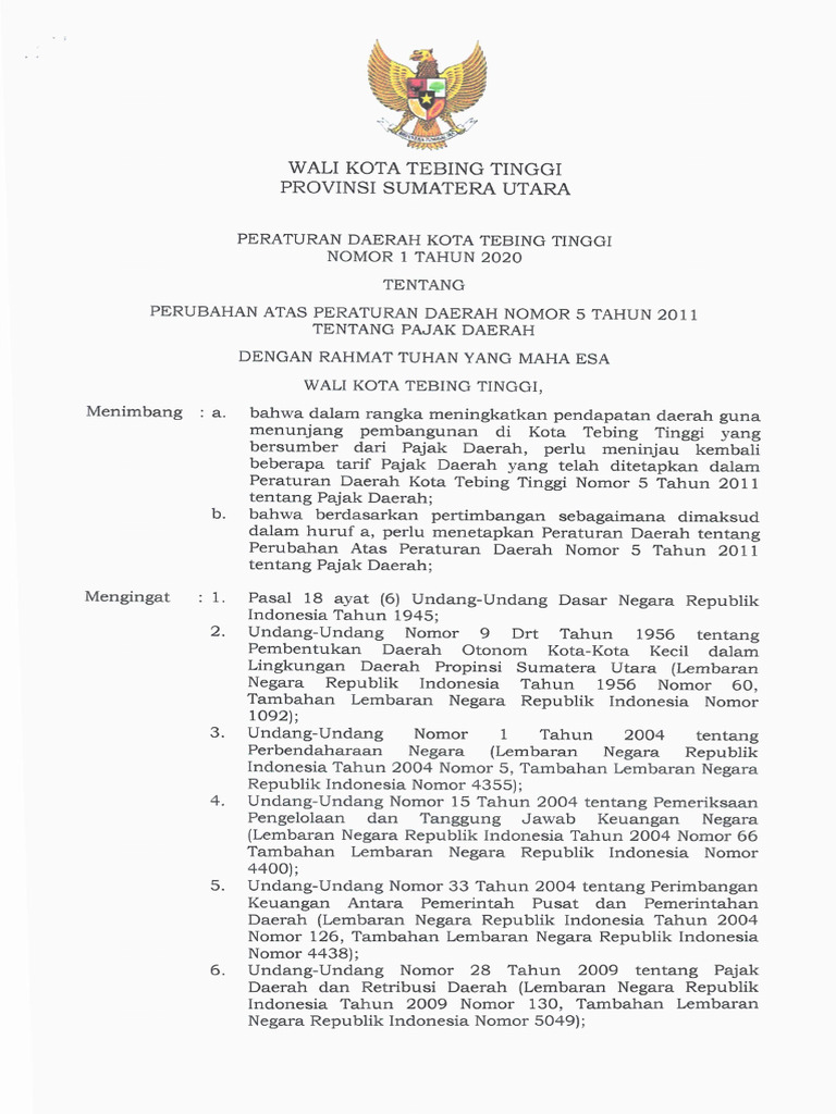 Perda No.1 Tahun 2020 | PDF