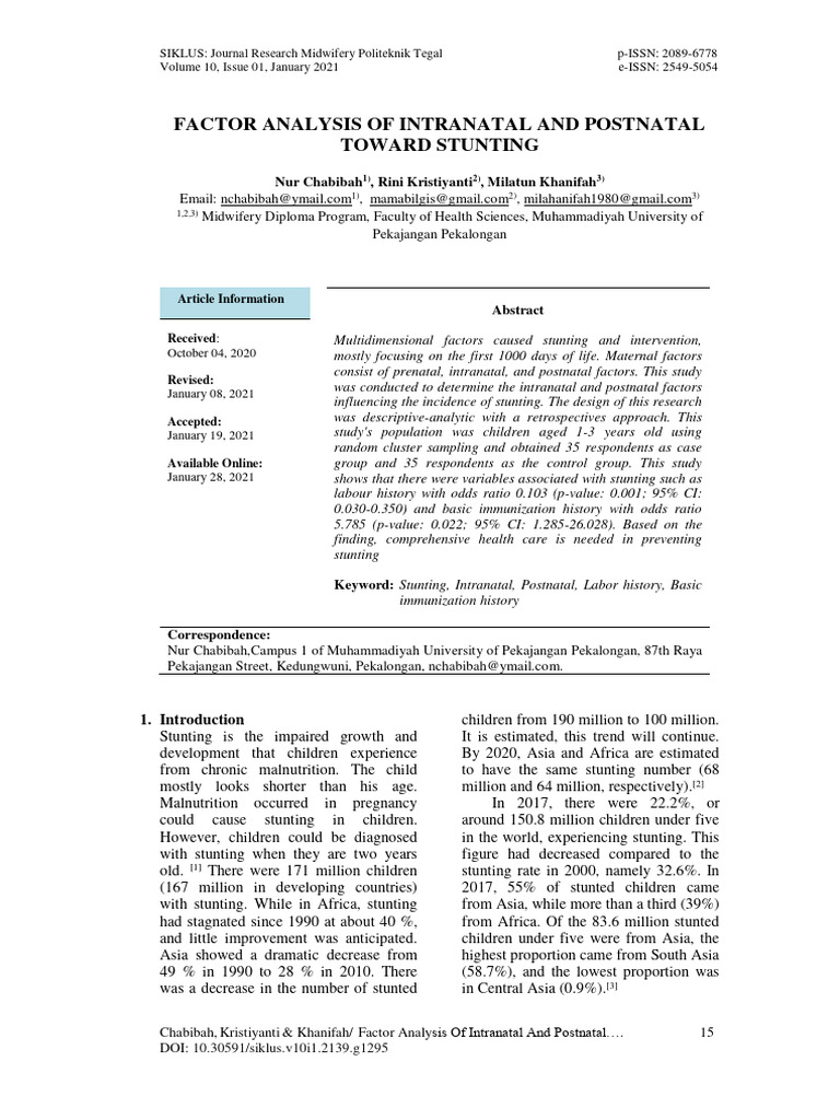 Intranatal and Postnatal Factors of Stunting | PDF | Pregnancy ...