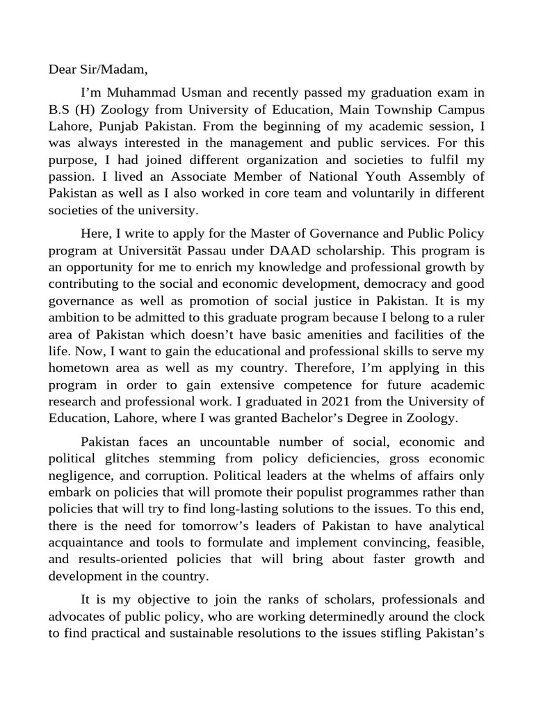 Master's Application in Governance Policy | PDF | Governance