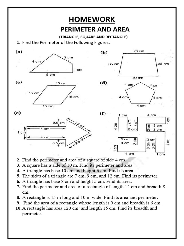 Perimeter and Area Homework Guide | PDF