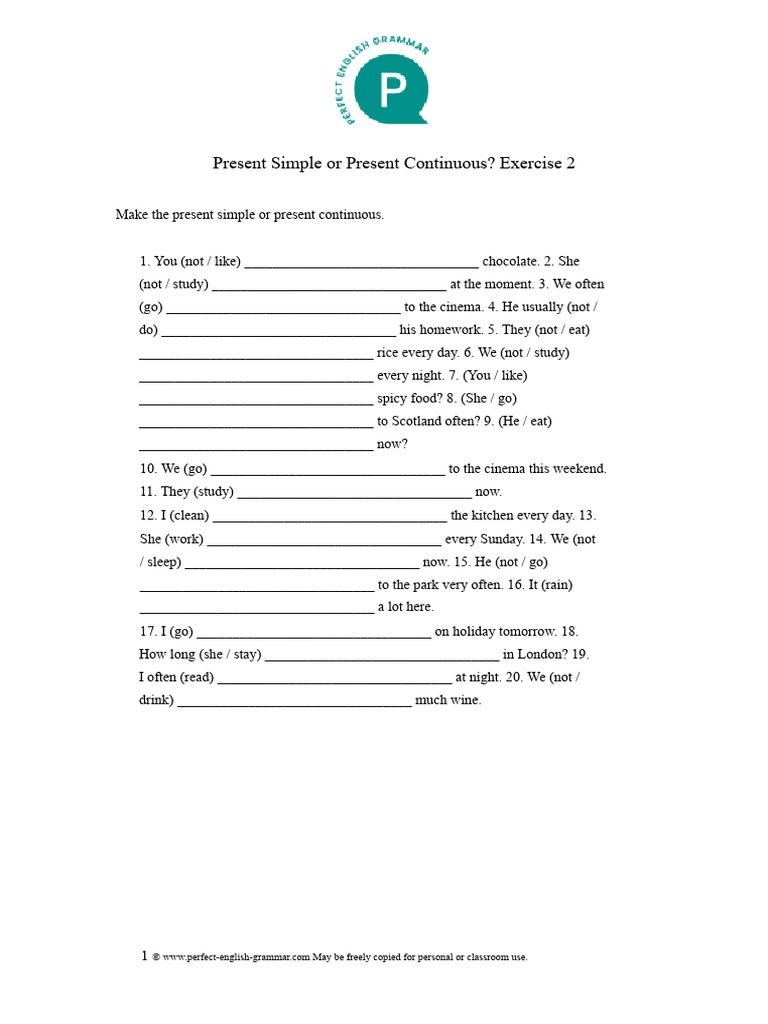 Present Simple vs Continuous Exercise | PDF