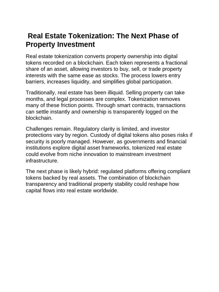 Real Estate Tokenization Explained | PDF