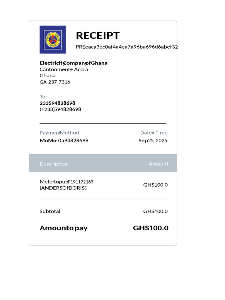 ECG PowerApp Receipt PR2 | PDF