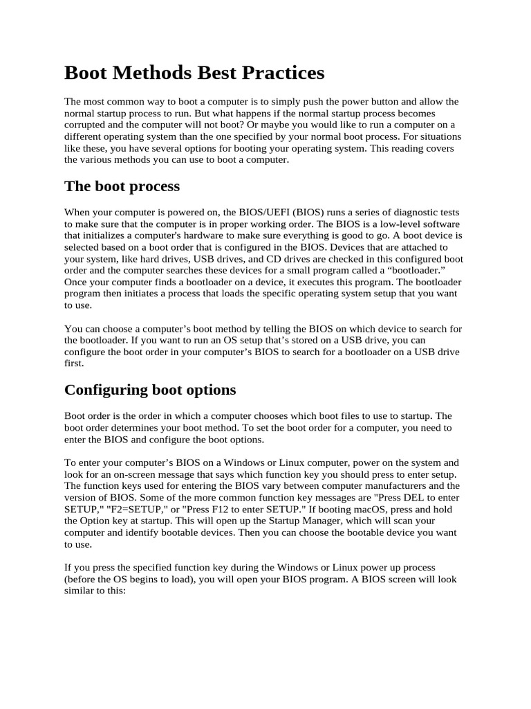 Boot Methods Overview and Best Practices | PDF | Booting | Bios