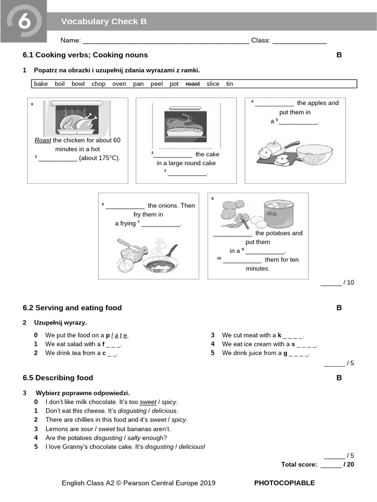 Cooking Vocabulary Exercise A2 | PDF | Cakes | Food And Drink Preparation