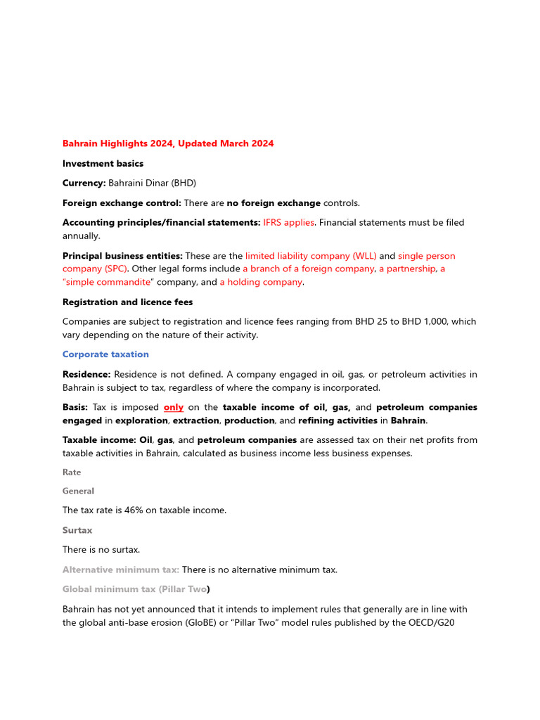Bahrain Investment and Tax Overview 2024 | PDF | Taxes | Value Added Tax