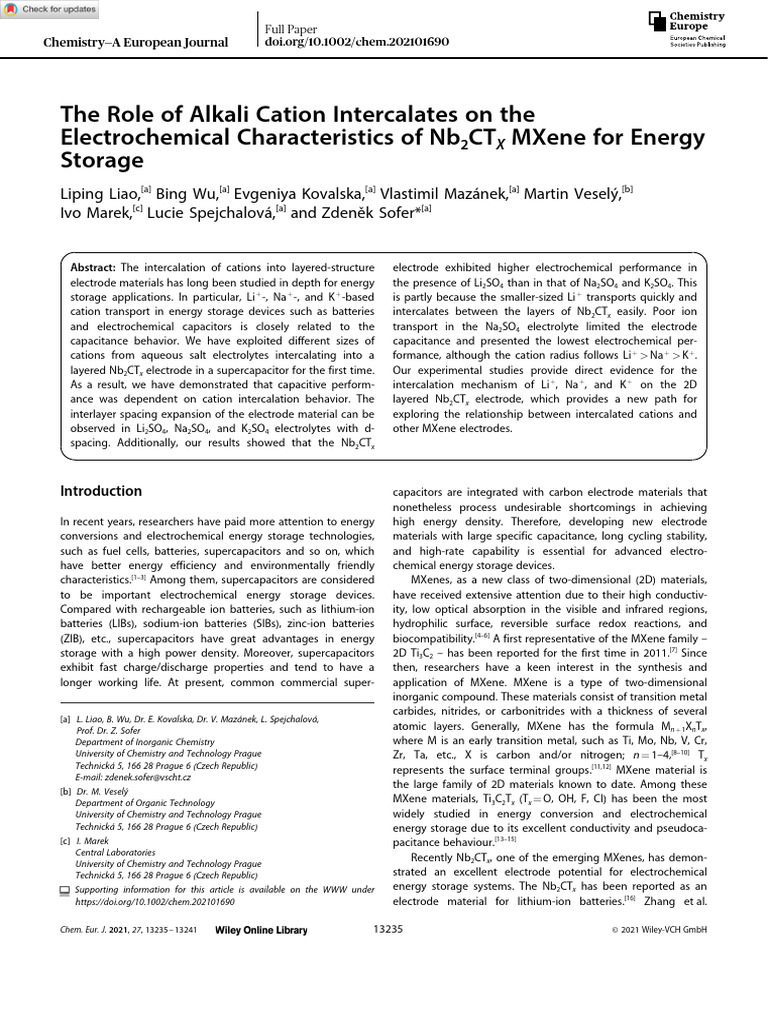 Alkali Cation Effects on Nb2CTx MXene | PDF | Electrochemistry ...