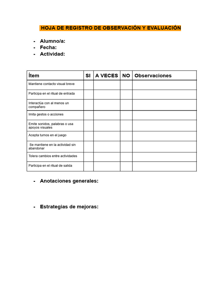 Hoja de Registro de Observación y Evaluación | PDF