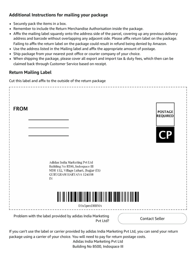 Return Instructions for Adidas Package | PDF