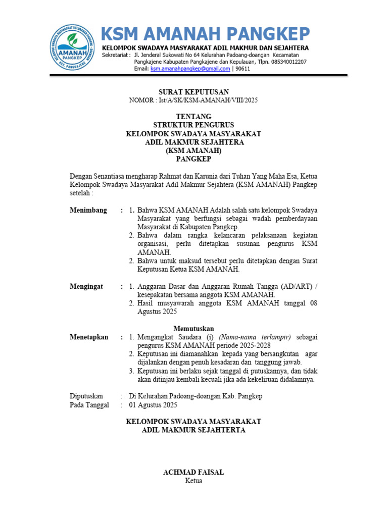 Struktur Pengurus KSM Amanah Pangkep | PDF
