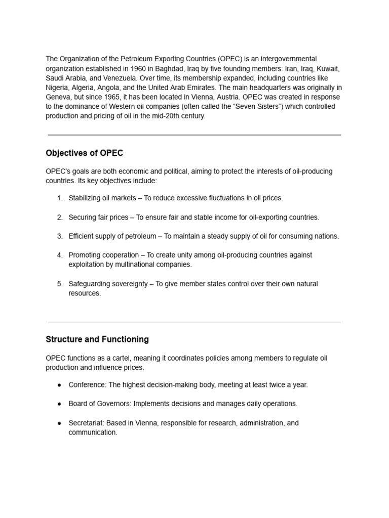 Understanding OPEC's Structure and Function | PDF | Opec | Price Of Oil