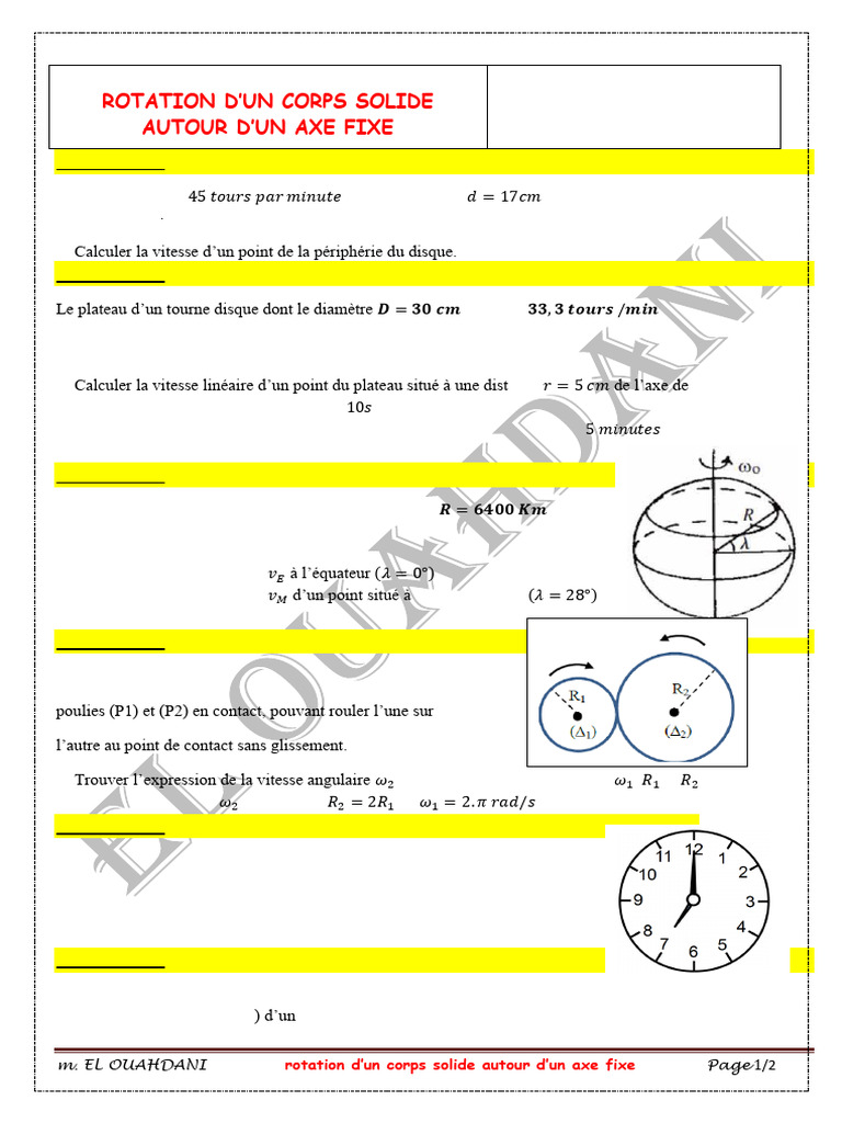 Rotation d'un corps solide : exercices et solutions | PDF | Rotation ...