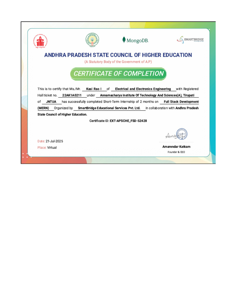 Certificate of Completion: Full Stack Development | PDF