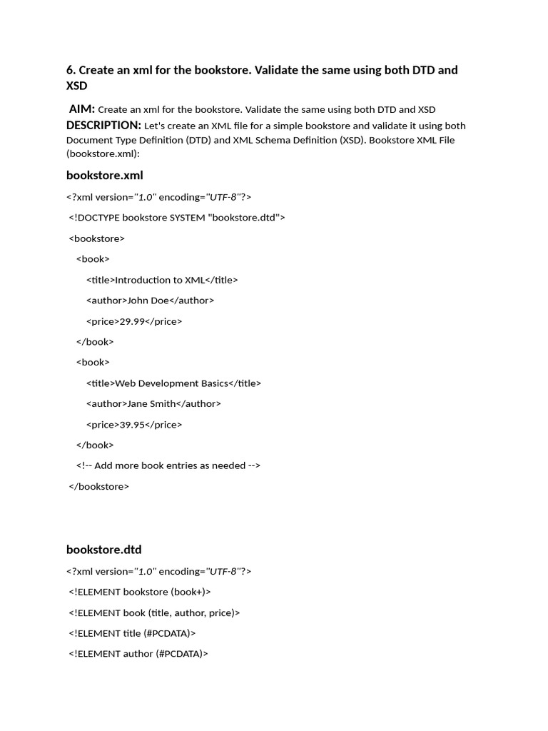 XML Bookstore with DTD and XSD Validation | PDF