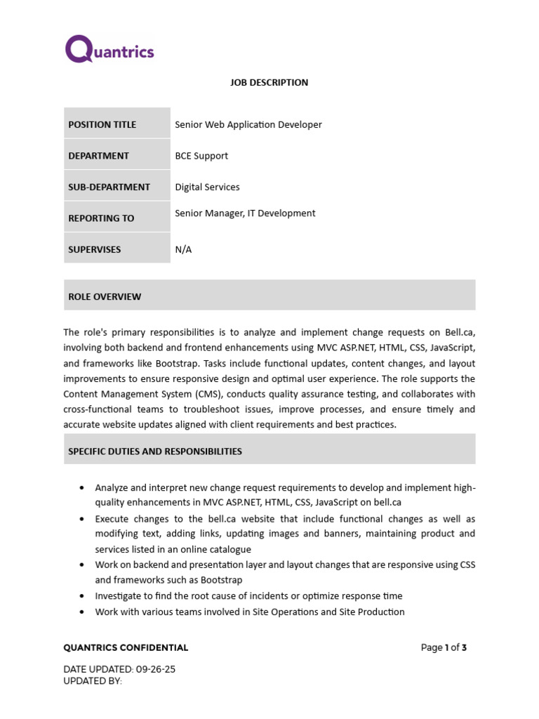 Senior Web Application Developer (Jill - Lake) - Job Description | PDF ...